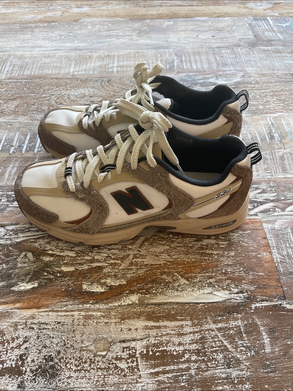 New Balance Beige White & Black Sneakers